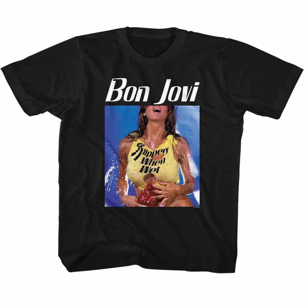 Bon Jovi Bon Slippery When Wet Black Adult T Shirt